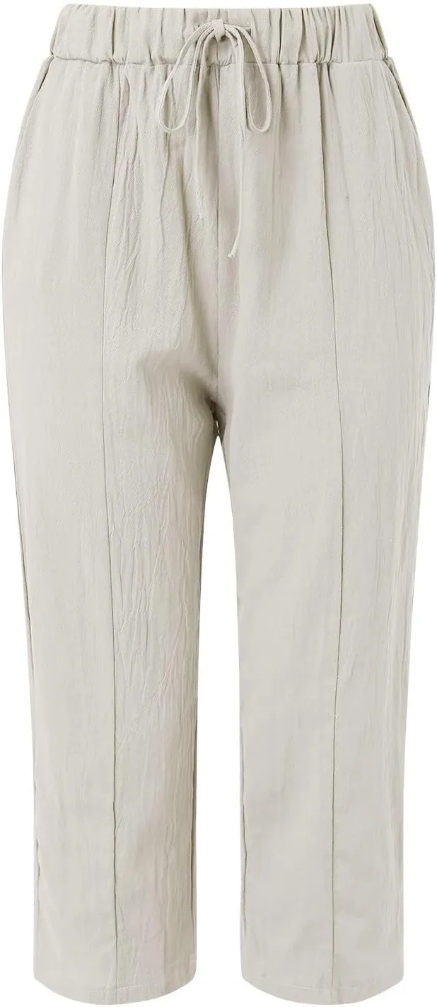Wide Leg Linen Pants Woman Comfy Linen Pants Waist Trouser Wide Leg Pant with Pocket Fashion Pant Linen Cropped Pants