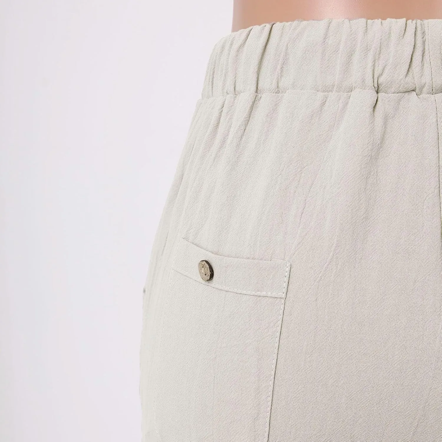 Wide Leg Linen Pants Woman Comfy Linen Pants Waist Trouser Wide Leg Pant with Pocket Fashion Pant Linen Cropped Pants