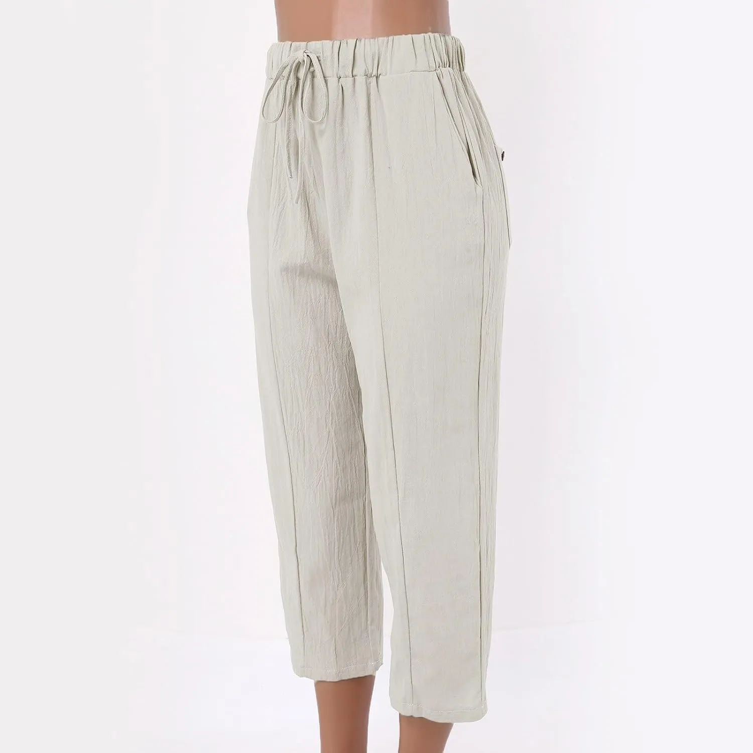 Wide Leg Linen Pants Woman Comfy Linen Pants Waist Trouser Wide Leg Pant with Pocket Fashion Pant Linen Cropped Pants