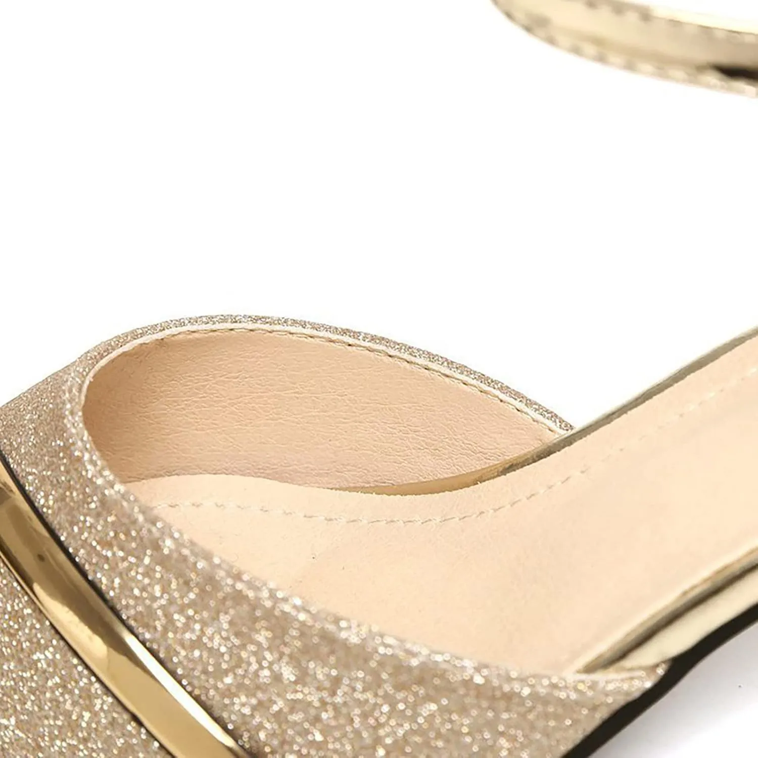 Wide Sandals for Women Wide Width Women's Summer New Korean Style Fashion Medium Heel Thick Heel Sequin One Line Buckle Casual Large Sandals (Gold, 7.5)