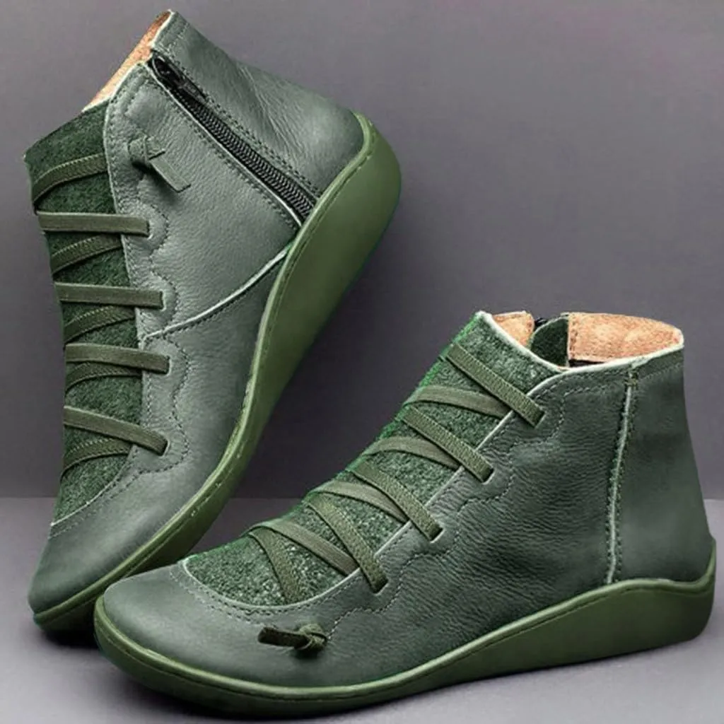 Wide Width Boots for Women Comfy Orthopedic Arch Support Daily Walking Work Outdoor Hiking Ankle Boots Lightweight Lace Up Side Zipper Pull On Flat Boots for Women Winter Fall Travel