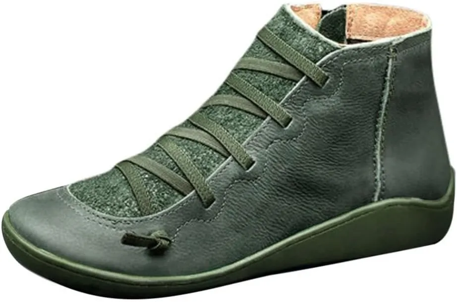 Wide Width Boots for Women Comfy Orthopedic Arch Support Daily Walking Work Outdoor Hiking Ankle Boots Lightweight Lace Up Side Zipper Pull On Flat Boots for Women Winter Fall Travel