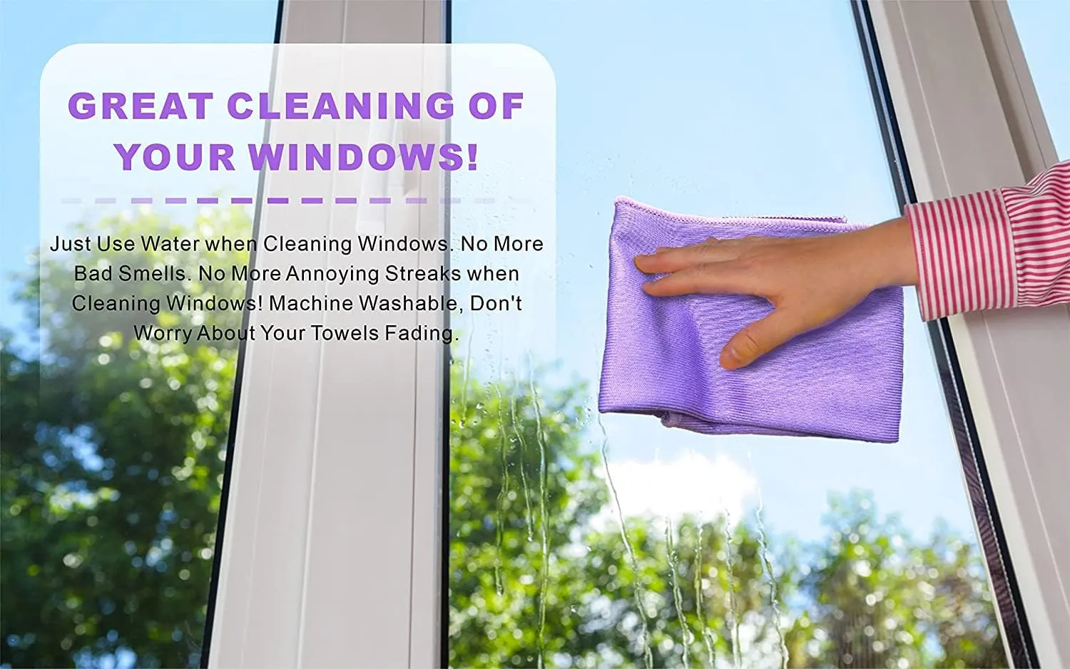 Window Cleaning Cloth, Glass Cleaning Cloth, Streaks Schatches Free. (Purple 2 Pack)