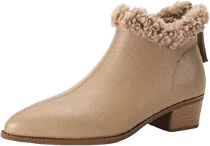 Winter Ankle Bootie for Womens High Chunky Heels Ladies Waterproof Cozy Pointed Toe Western Short Boots