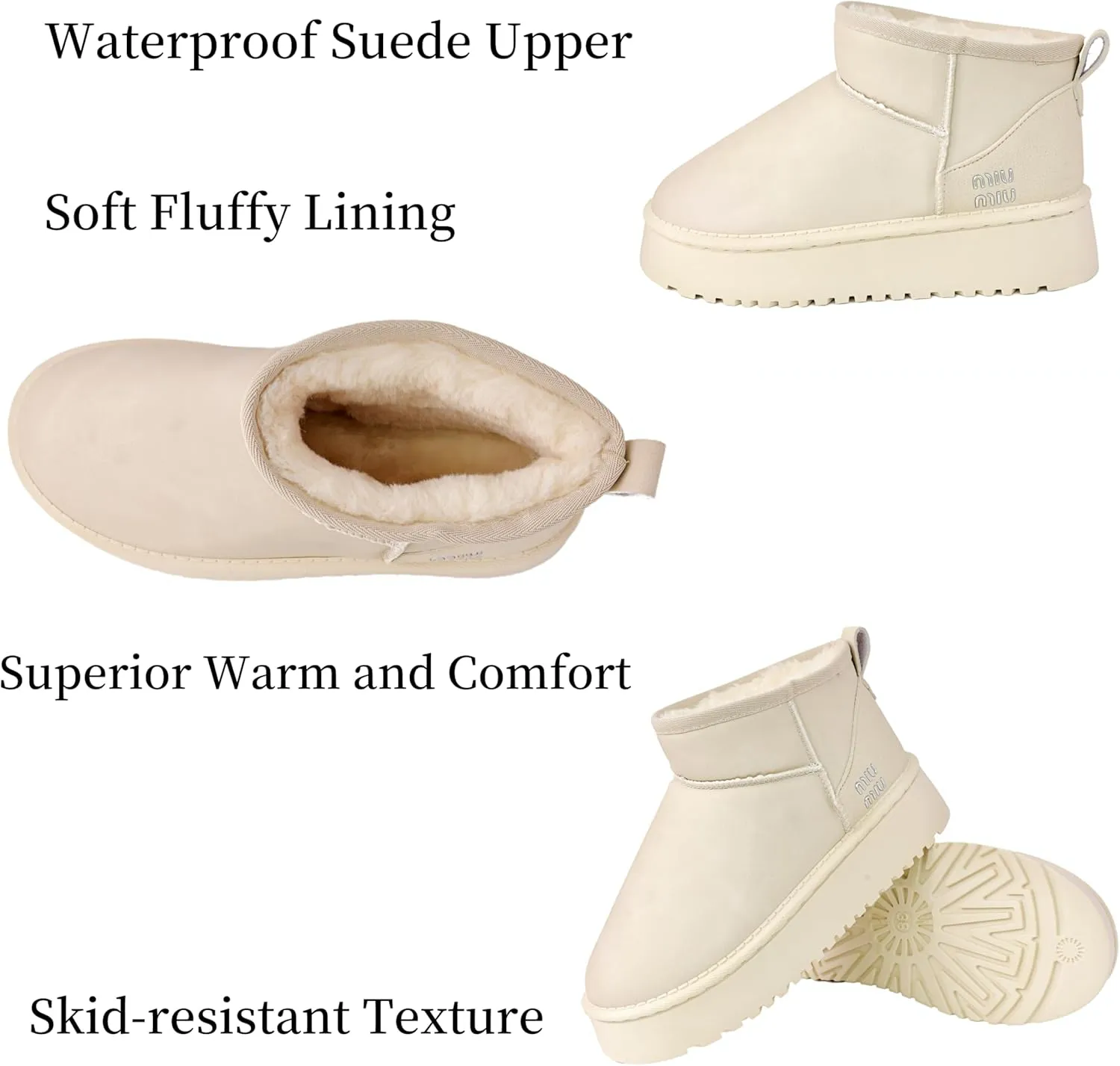 Winter Ankle Boots for Women - Water Resistant Leather Booties Non-Slip Platform Suede Mini Women's Boots - Perfect for Christmas Gifts