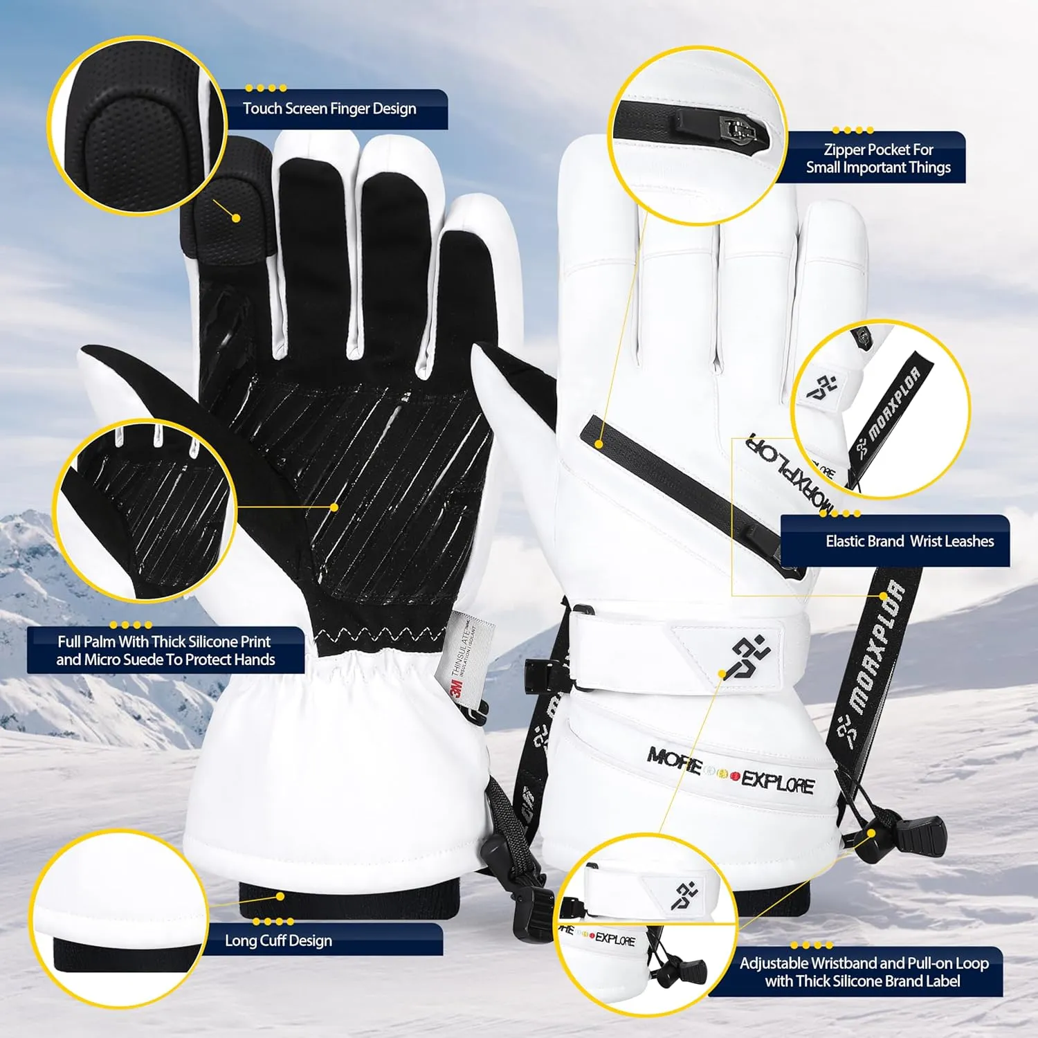 Winter Ski Snow Gloves Men Women,Waterproof Windproof Touchscreen Snowboard Gloves,3M Thinsulate Insulated Warm Winter Snowmobile Gloves