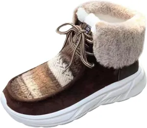 Winter Snow Boots For Women Casual Platform Wedge Booties Plush Fleece Lined Soft Thick Bottom Ankle Boots Warm Fashion Lace-up Sneakers Thermal Short Boots Slip On Outdoor Walking Tennis Shoes