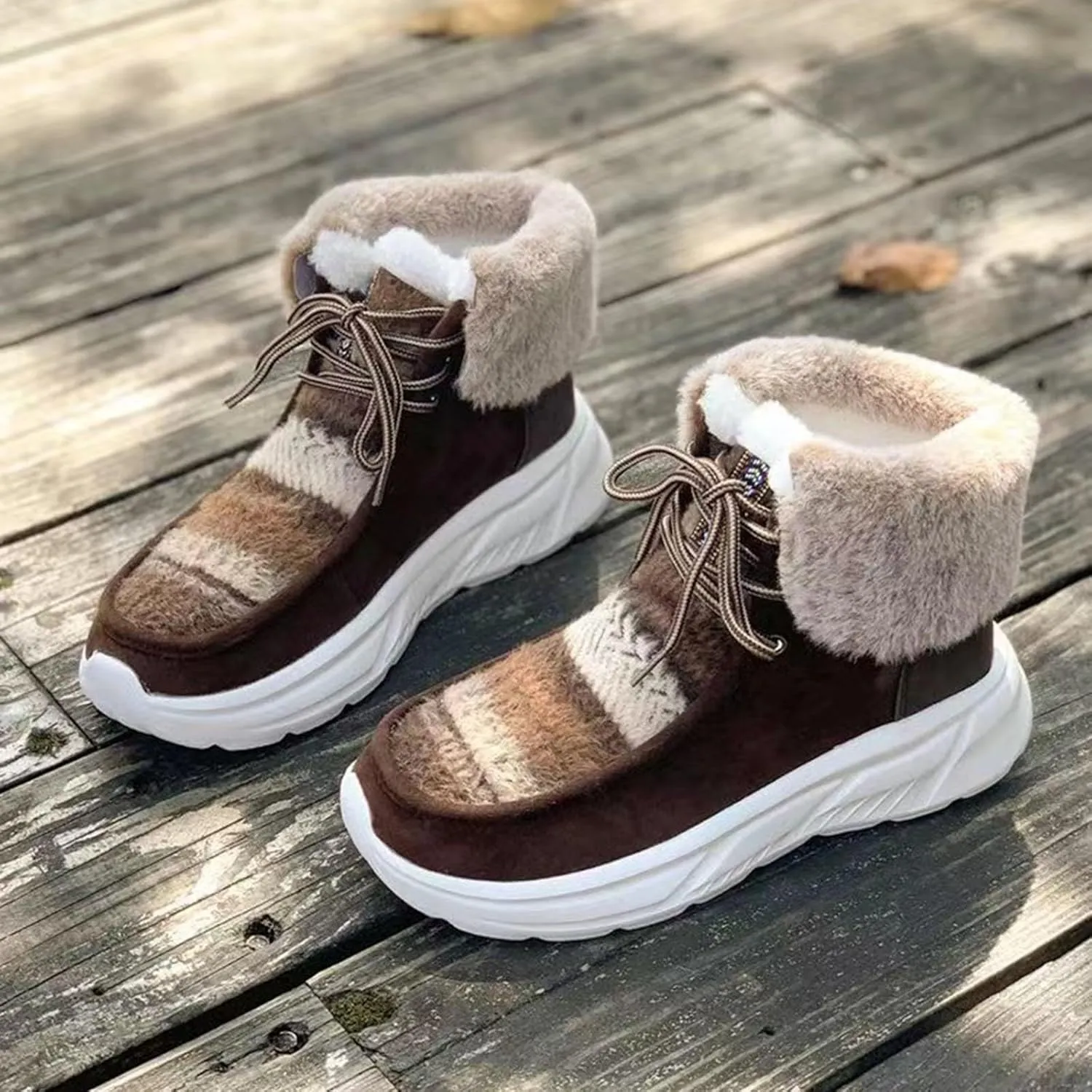 Winter Snow Boots For Women Casual Platform Wedge Booties Plush Fleece Lined Soft Thick Bottom Ankle Boots Warm Fashion Lace-up Sneakers Thermal Short Boots Slip On Outdoor Walking Tennis Shoes