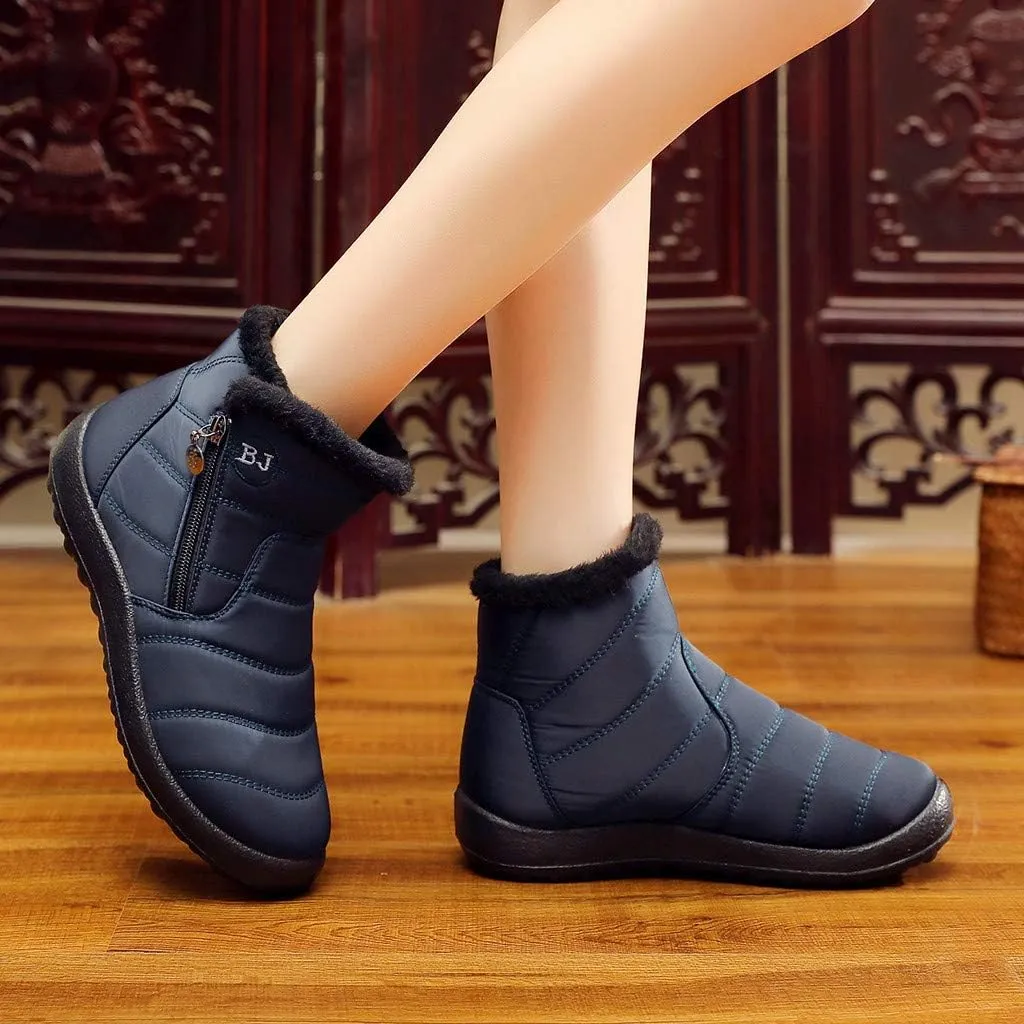 Winter Snow Boots for Women Fleece Lined Warm Ankle Booties Outdoor Anti-slip Water-proof Comfortable Short Boot Fashion Zip Up Booties Sneakers Lightweight Flat and Soft Sole