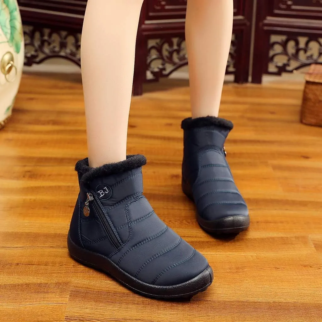 Winter Snow Boots for Women Fleece Lined Warm Ankle Booties Outdoor Anti-slip Water-proof Comfortable Short Boot Fashion Zip Up Booties Sneakers Lightweight Flat and Soft Sole