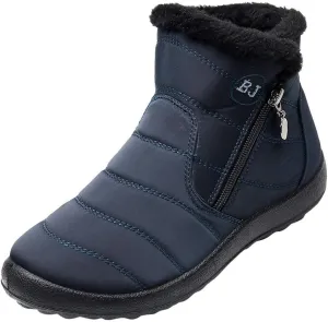 Winter Snow Boots for Women Fleece Lined Warm Ankle Booties Outdoor Anti-slip Water-proof Comfortable Short Boot Fashion Zip Up Booties Sneakers Lightweight Flat and Soft Sole