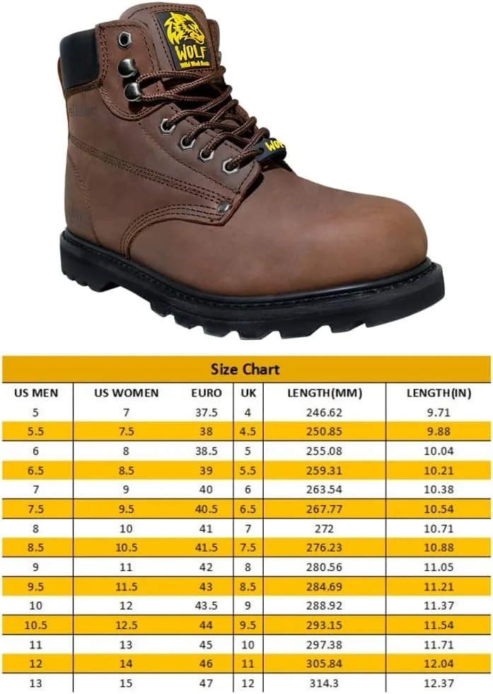 Wolf Work Boot | 100% Genuine Upper Leather | Oil, Heat, Chemical, Impact | Electrical Hazards | Non-Slip Rubber Sole | Tan Nubuck Plain Toe | Padded Collar | Construction | Industrial PPE
