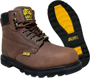 Wolf Work Boot | 100% Genuine Upper Leather | Oil, Heat, Chemical, Impact | Electrical Hazards | Non-Slip Rubber Sole | Tan Nubuck Plain Toe | Padded Collar | Construction | Industrial PPE