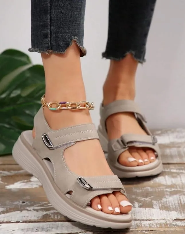Women 2025 Sports Platform Summer Casual Sandals Hook Loop Orthopedic Slide Comfortable Fashion Walking Sandals with Arch Support Wide Width A-Grey,8.5