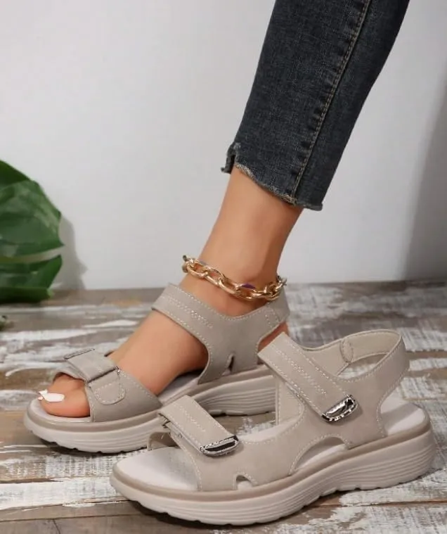 Women 2025 Sports Platform Summer Casual Sandals Hook Loop Orthopedic Slide Comfortable Fashion Walking Sandals with Arch Support Wide Width A-Grey,8.5