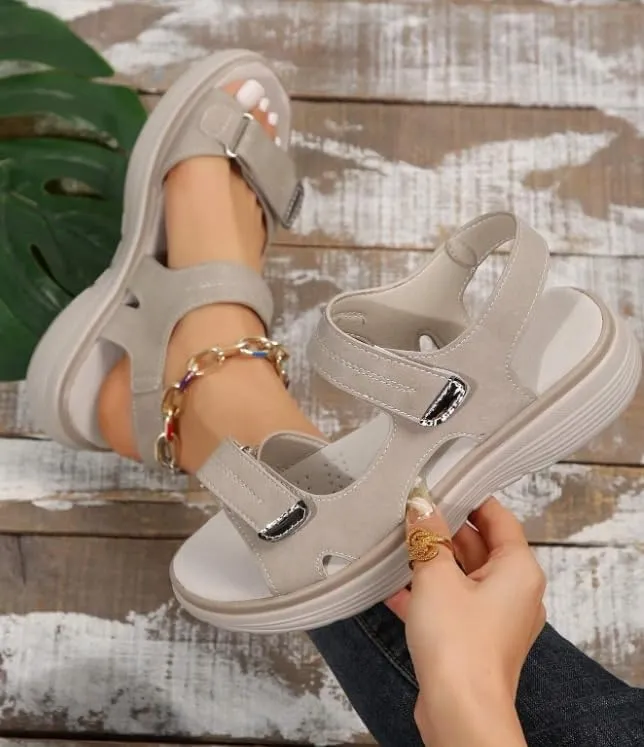 Women 2025 Sports Platform Summer Casual Sandals Hook Loop Orthopedic Slide Comfortable Fashion Walking Sandals with Arch Support Wide Width A-Grey,8.5