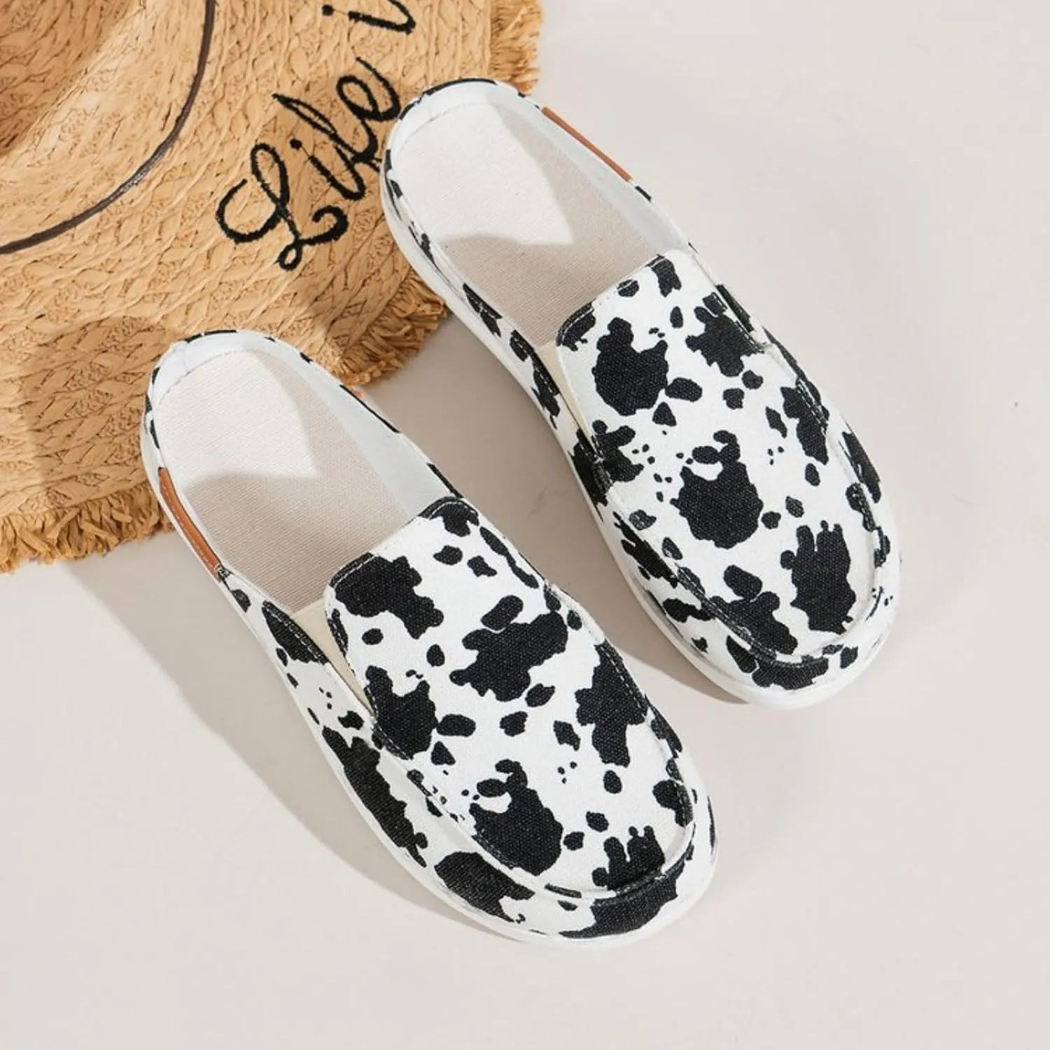 Women Canvas Slip On Lightweight Mule Sneaker,Summer Fashion Open Back Flats Walking Shoes Closed Round Toe Low Non-Slip Sneakers 2025 Top Casual Loafer Comfort