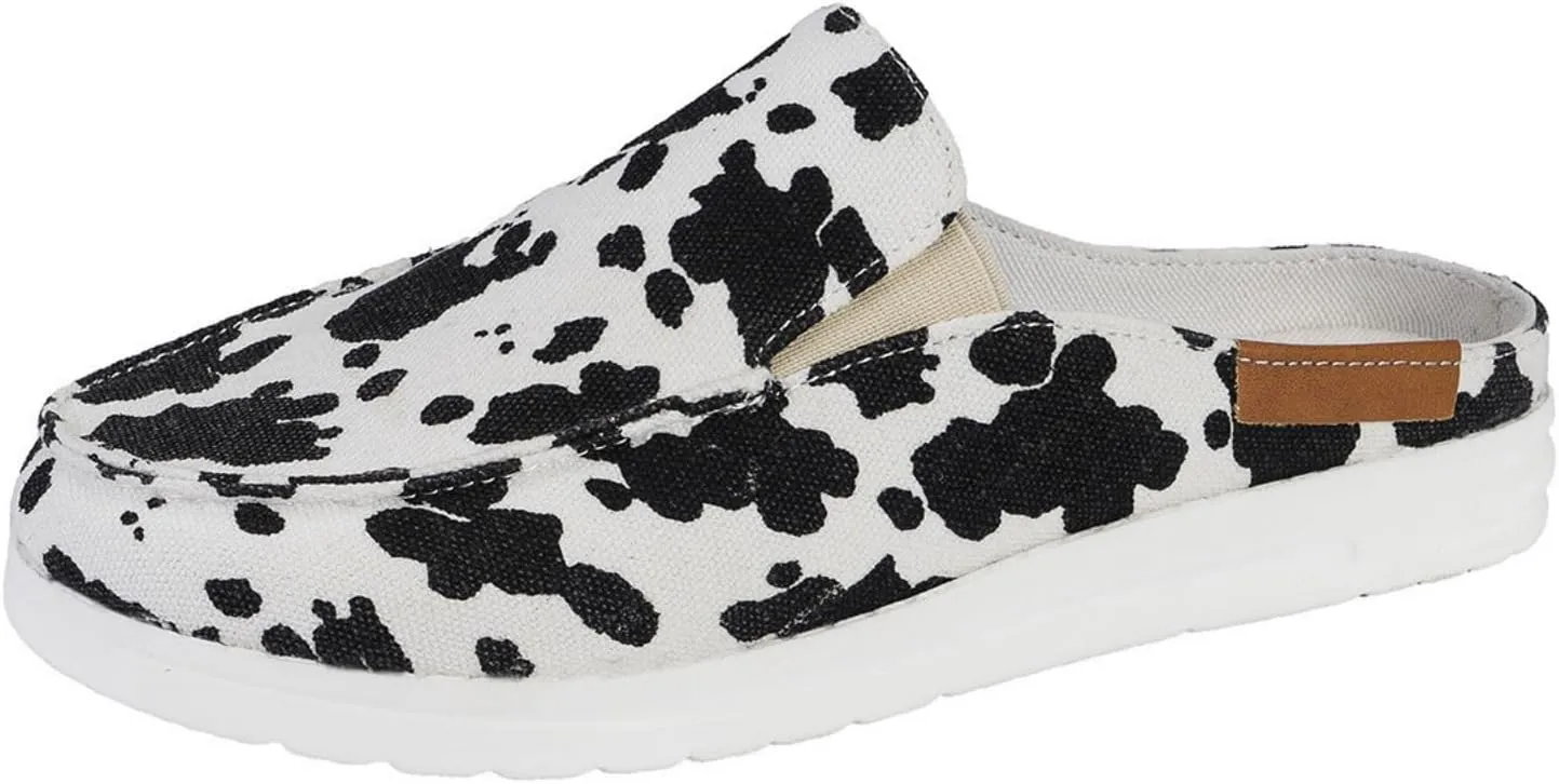 Women Canvas Slip On Lightweight Mule Sneaker,Summer Fashion Open Back Flats Walking Shoes Closed Round Toe Low Non-Slip Sneakers 2025 Top Casual Loafer Comfort
