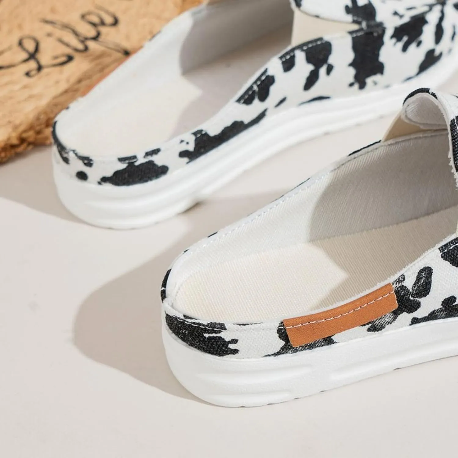 Women Canvas Slip On Lightweight Mule Sneaker,Summer Fashion Open Back Flats Walking Shoes Closed Round Toe Low Non-Slip Sneakers 2025 Top Casual Loafer Comfort