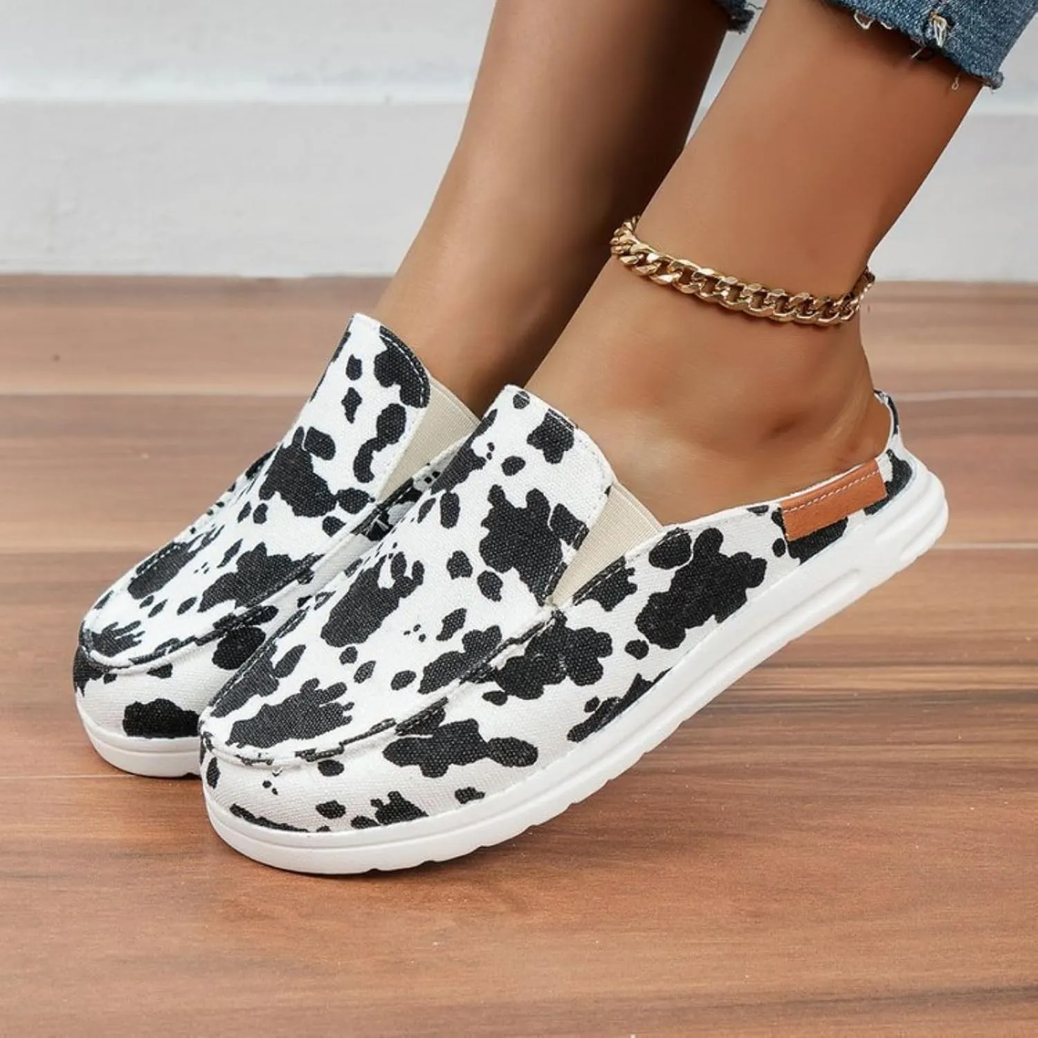 Women Canvas Slip On Lightweight Mule Sneaker,Summer Fashion Open Back Flats Walking Shoes Closed Round Toe Low Non-Slip Sneakers 2025 Top Casual Loafer Comfort