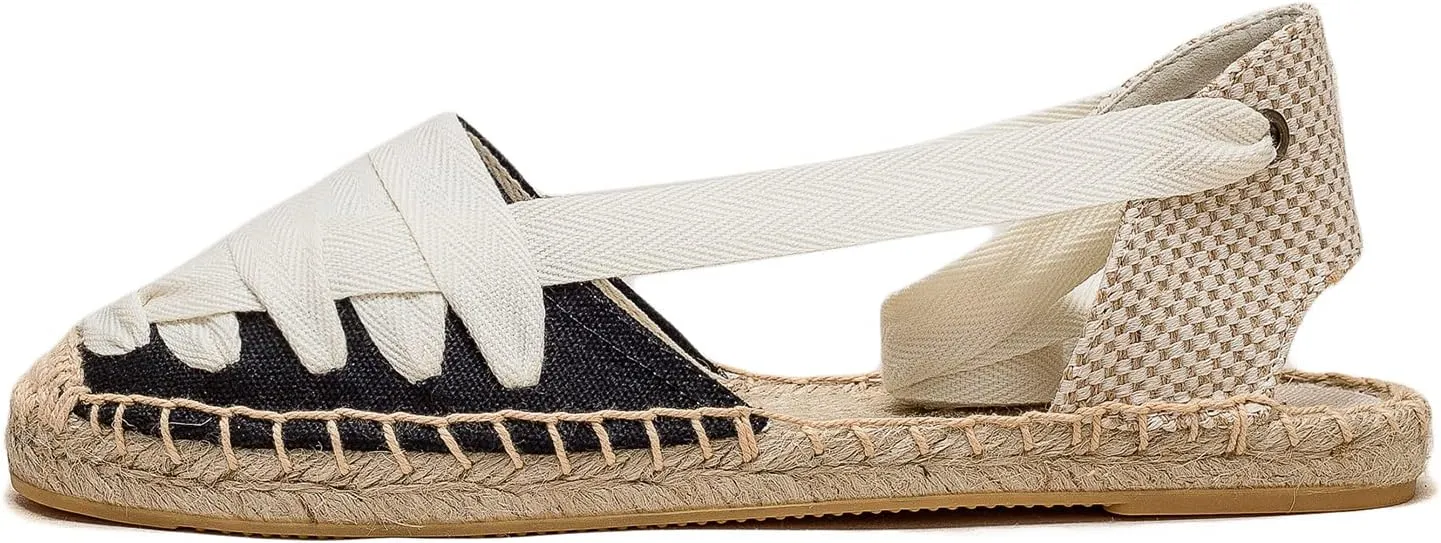Women Espadrille Lace Up Flats Comfortable Summer Breathable Espadrille Sandals Adjustable Shoelace Dating Work Travel