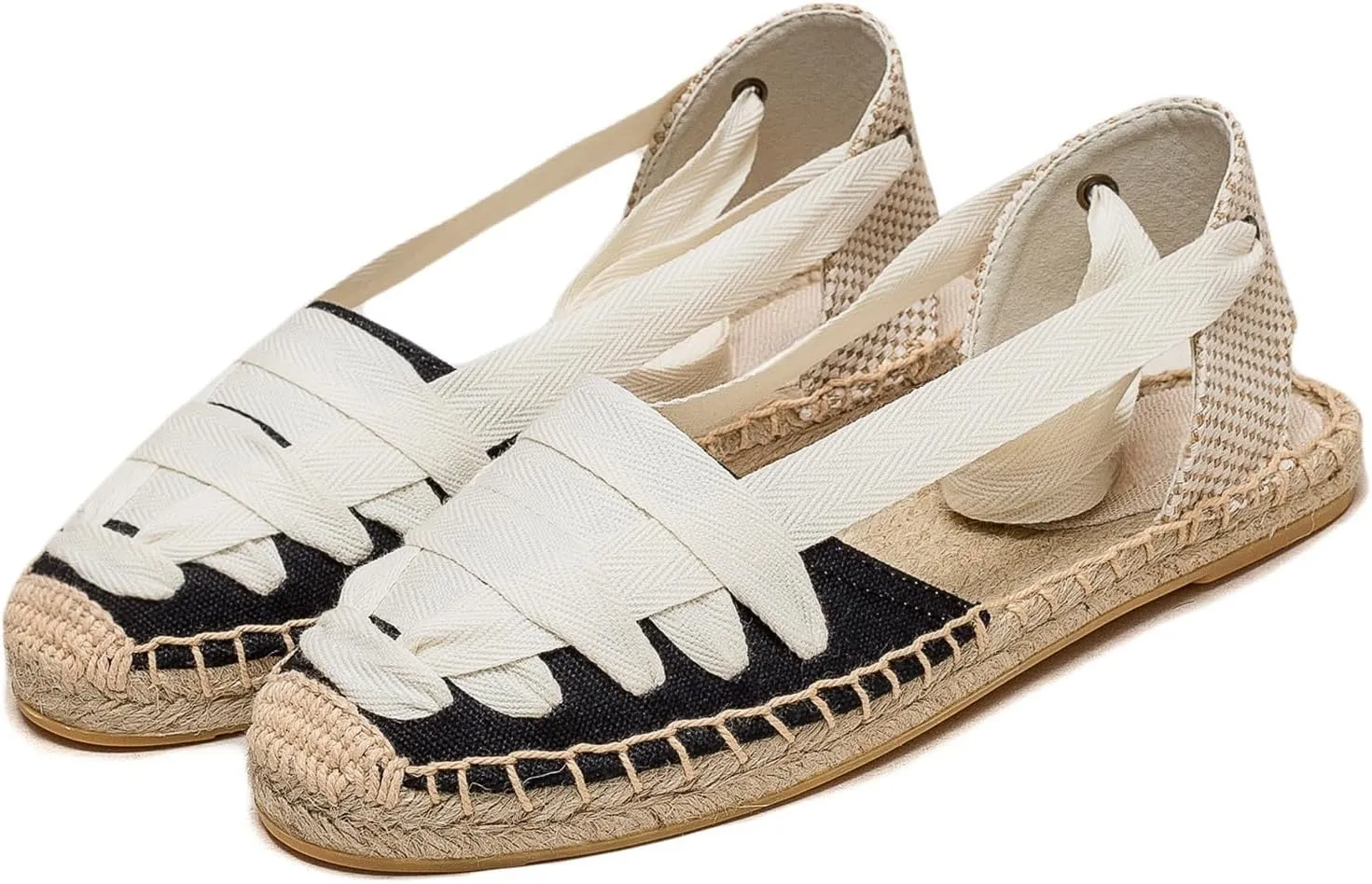 Women Espadrille Lace Up Flats Comfortable Summer Breathable Espadrille Sandals Adjustable Shoelace Dating Work Travel