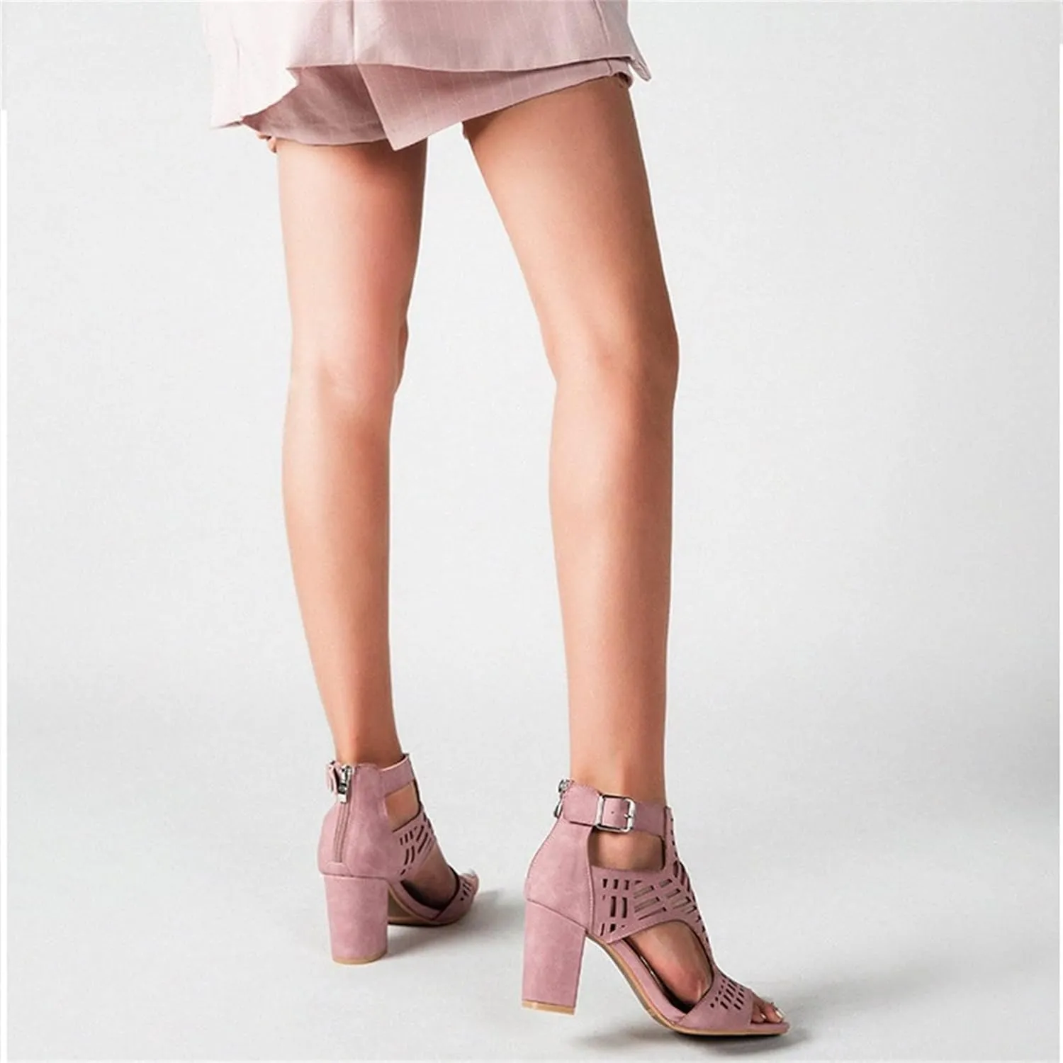 Women Open Toe Sandal Dressy Summer Chunky Block High Heel Shoes Hollow Out Heeled Ankle Straps Dress Pumps Shoes 2025