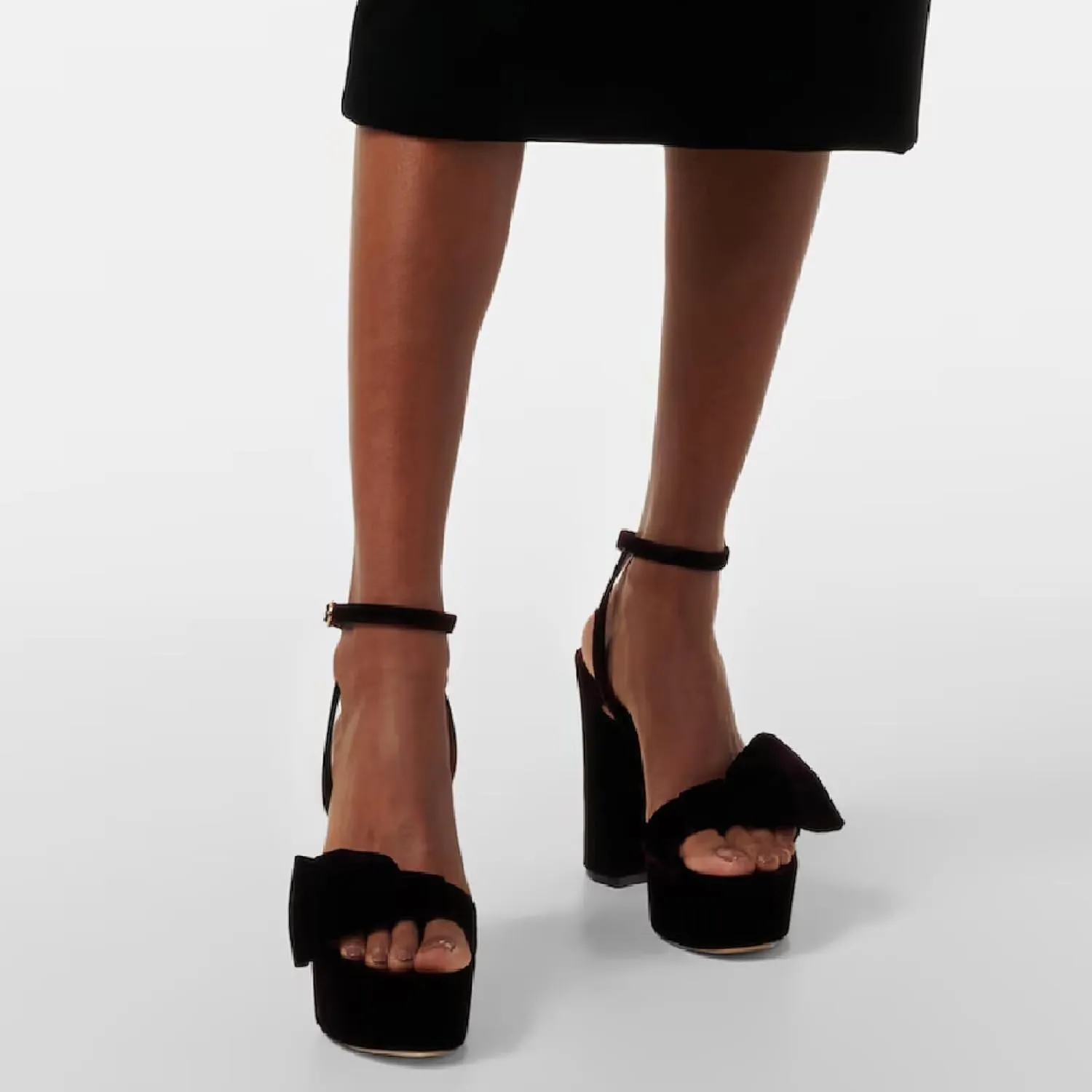 Women Platform Sandals with bow Chunky Block 5 Inch High Heel Ankle Strap Peep Open Toe Slingback Dress Shoes for Wedding Party
