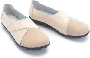 Women Premium Ultra Soft Orthopedic Flats Loafers Leather Slip on Soft Bottom Non-Slip Adjustable Easy On Comfy Large Size Moccasins Walking Dotmalls Shoes (Beige,8,Women,8)