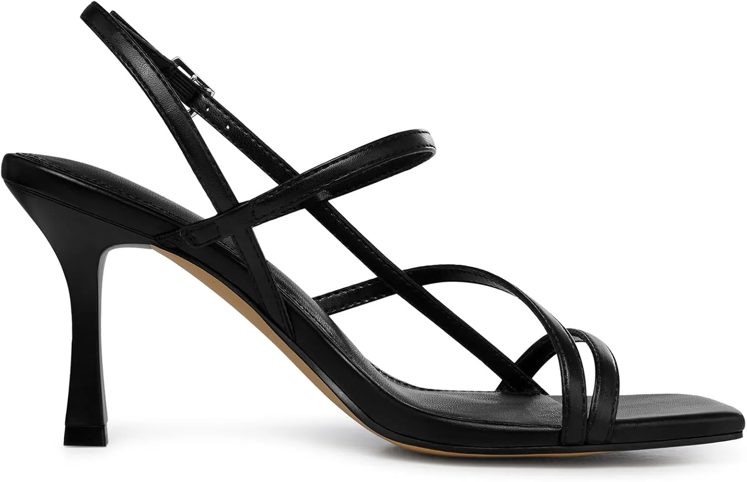 Women Strappy High Heels: Square Open Toe Slingback Sandals, Dressy Sexy Comfortable Kitten Heeled, Prom Party Wedding Black White Gold Nude