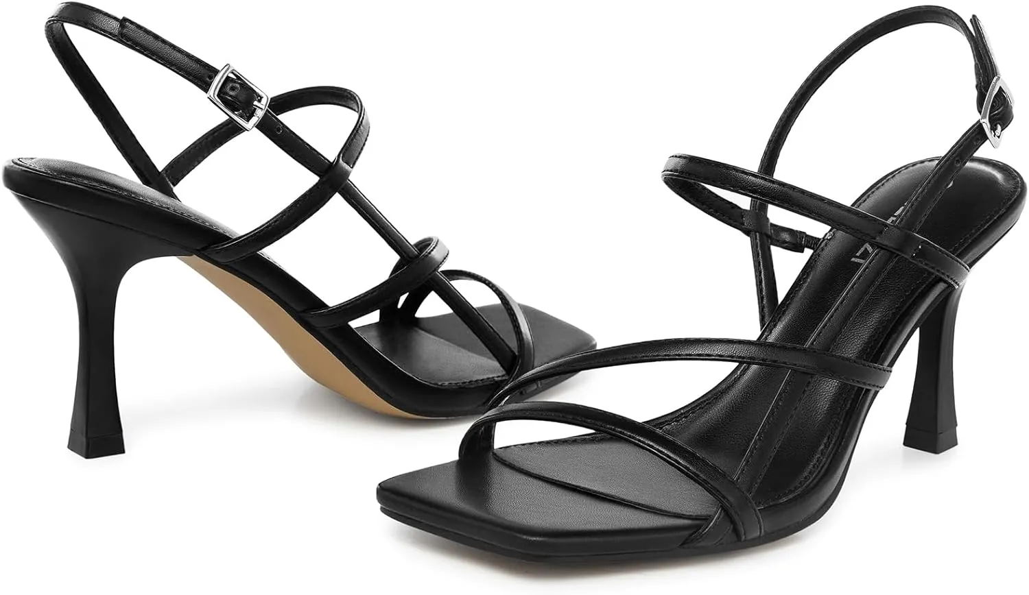 Women Strappy High Heels: Square Open Toe Slingback Sandals, Dressy Sexy Comfortable Kitten Heeled, Prom Party Wedding Black White Gold Nude