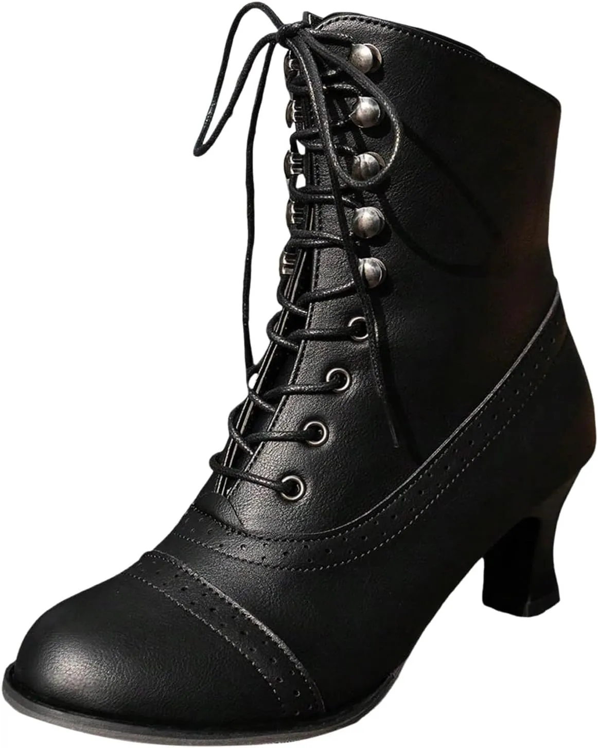 Women Victorian Wedding Bridal Boots Vintage Renaissance Boots Goth Lace Up Mid Calf Granny Boot Halloween Witch Shoes