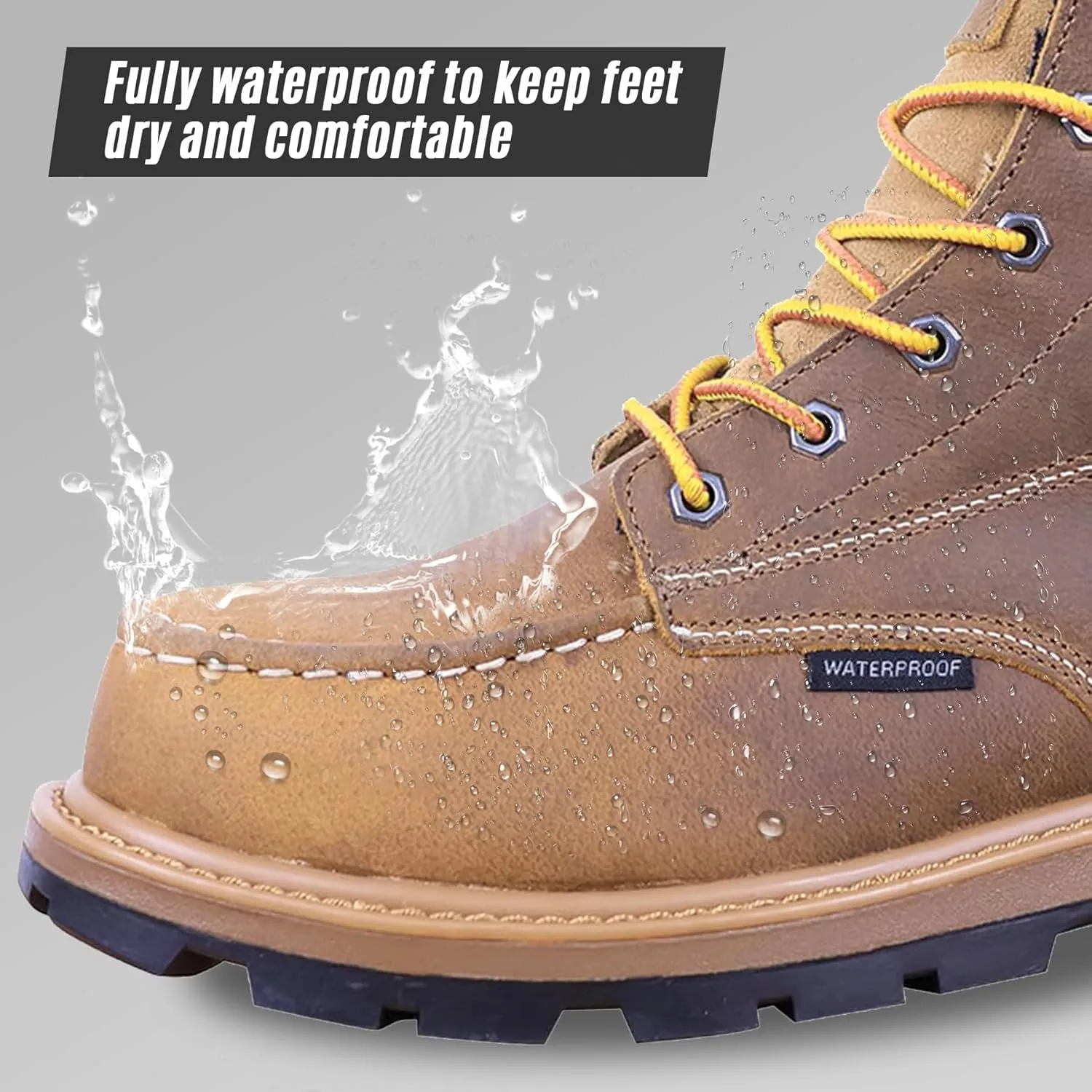 Womens 6" Work Boots - ASTM F2413 Safety Toe   Waterproof Insulated   Electrical Hazard   Slip & Oil Resistant   2 Adjustable Width Insoles