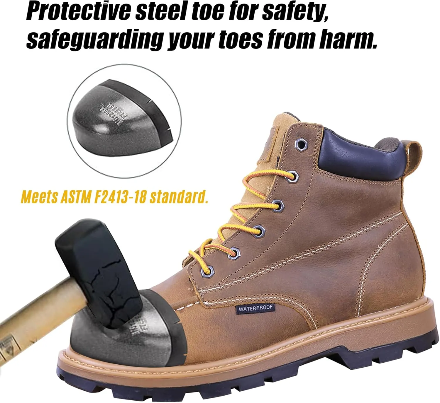 Womens 6" Work Boots - ASTM F2413 Safety Toe   Waterproof Insulated   Electrical Hazard   Slip & Oil Resistant   2 Adjustable Width Insoles