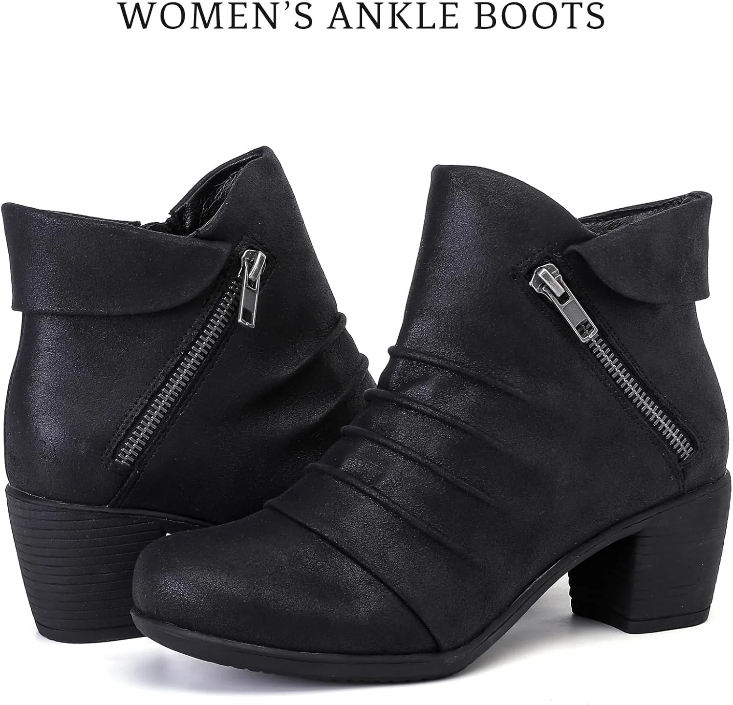 Women's Ankle Boots Casual Fashion Ladies Chunky Heeled Booties Comfortable Low Mid Heel Round Closed Toe Fall Winter Boots for Women.