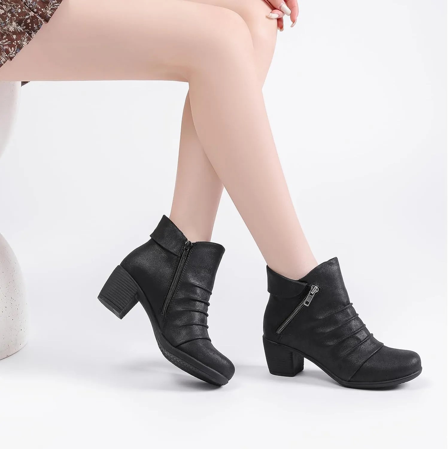 Women's Ankle Boots Casual Fashion Ladies Chunky Heeled Booties Comfortable Low Mid Heel Round Closed Toe Fall Winter Boots for Women.