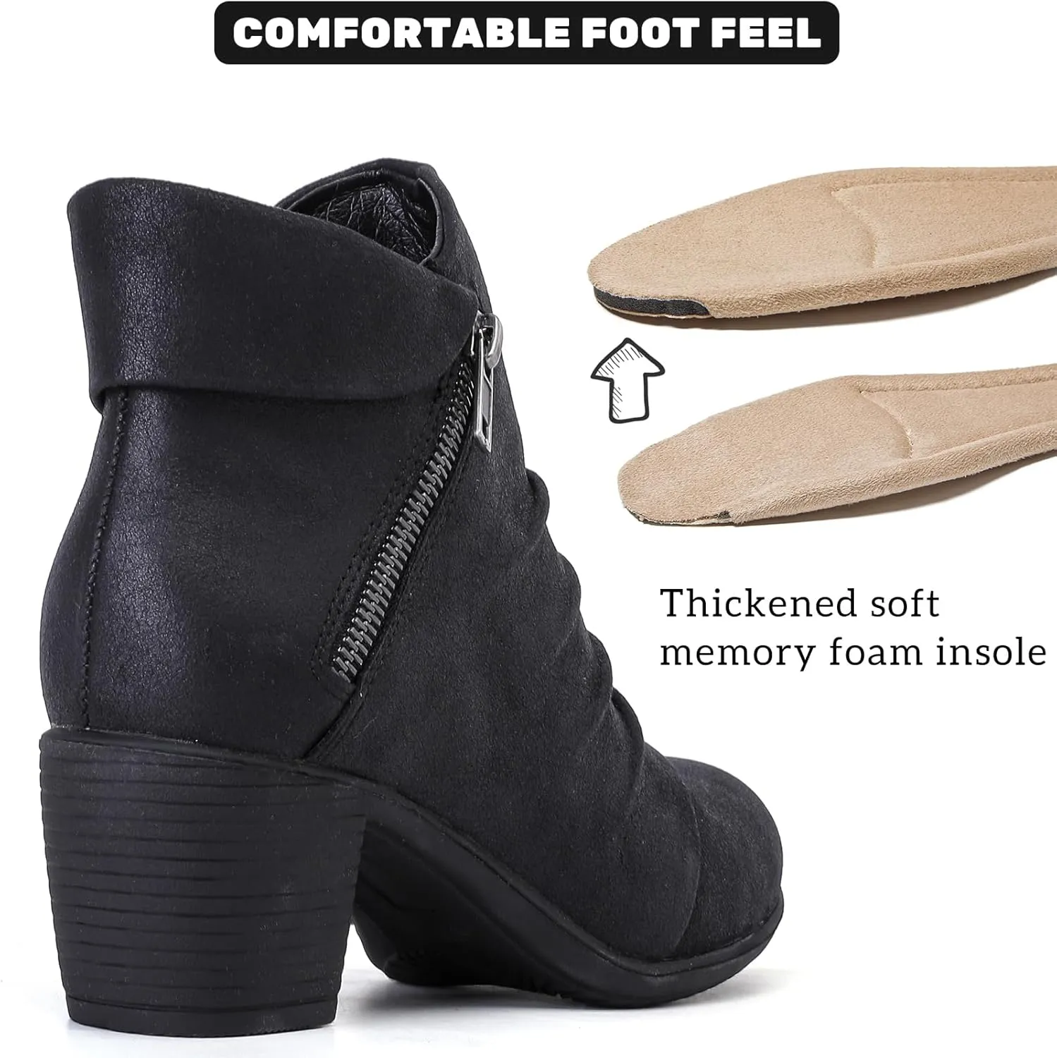 Women's Ankle Boots Casual Fashion Ladies Chunky Heeled Booties Comfortable Low Mid Heel Round Closed Toe Fall Winter Boots for Women.