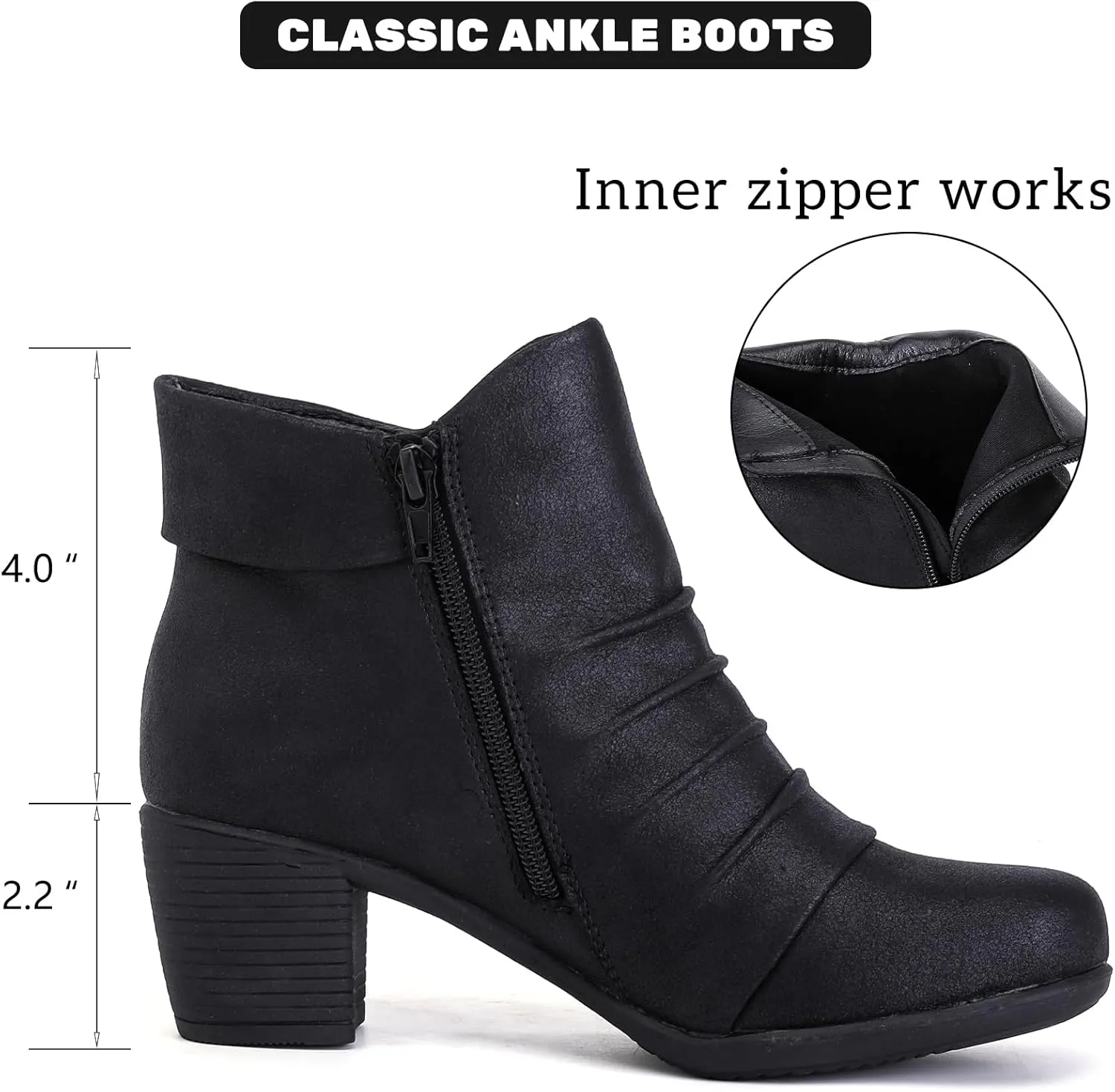 Women's Ankle Boots Casual Fashion Ladies Chunky Heeled Booties Comfortable Low Mid Heel Round Closed Toe Fall Winter Boots for Women.