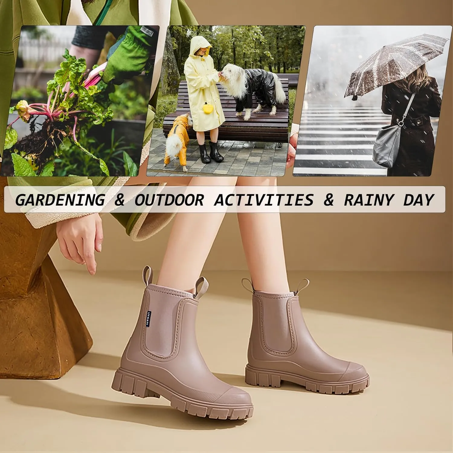 Women’s Ankle Rain Boots Waterproof Lightweight Slip Resistant Fashion Garden Booties