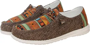Women's Aztec Print Slip-On Loafers - Elastic Lace Comfort Shoes, Lightweight Foam Sole, Orthotic Support for Daily Wear, Trendy Casual Sneakers (US 6-11)
