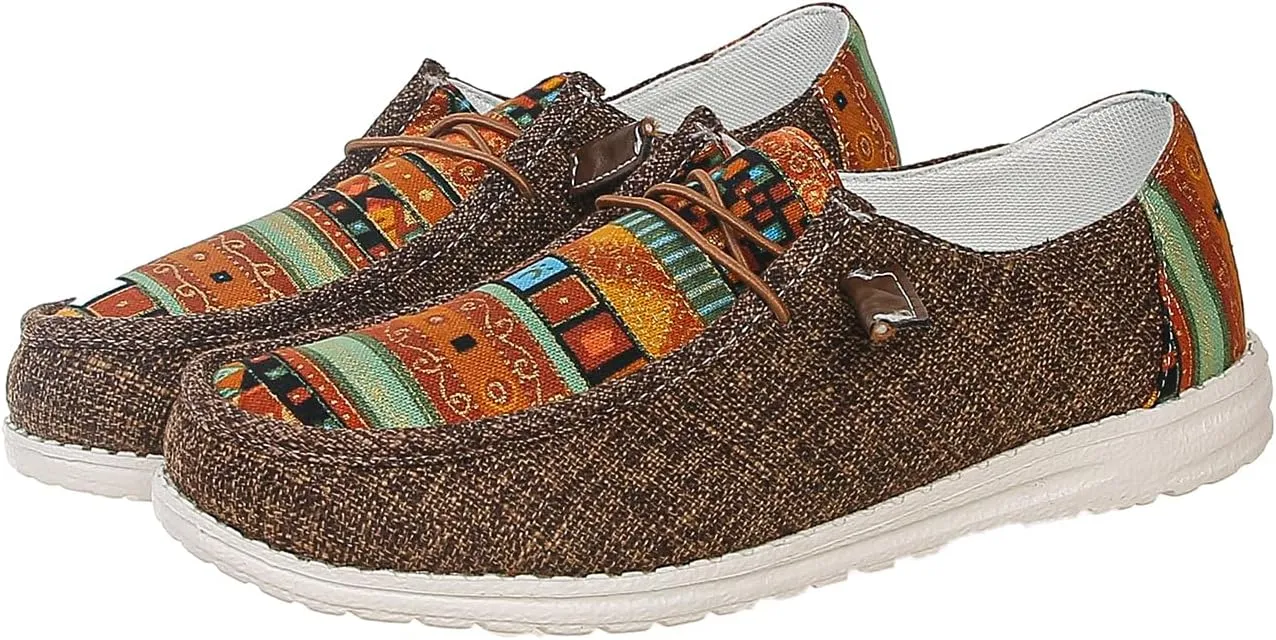 Women's Aztec Print Slip-On Loafers - Elastic Lace Comfort Shoes, Lightweight Foam Sole, Orthotic Support for Daily Wear, Trendy Casual Sneakers (US 6-11)