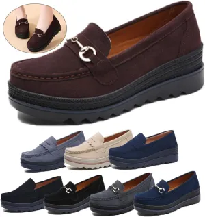Women's Beige, Blue, Black, Grey Suede Loafers - Lunar Tempo - Casual, All Seasons - Size: US Women's - Round Toe - Platform Sole - Slip-On - Mid Top - Adult Women