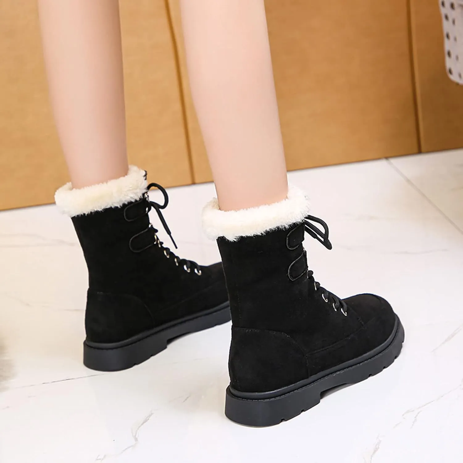 Womens Boots Winter Women Platform Snow Mid Heels Shoes Short Plush Designer Lace-up Fashion Ankle Fur Warm Boots