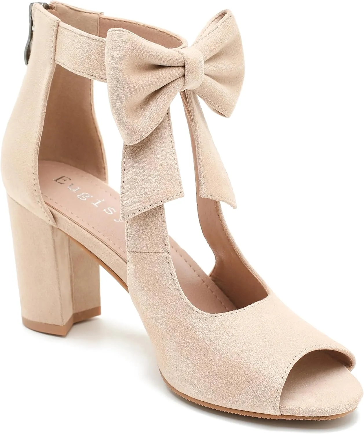Women's Bows Strappy Sandals Open Toe Chunky High Heels Sandals Ankle Strap Dressy Pumps Back Zip Cutout Heeled Summer Party Sandals