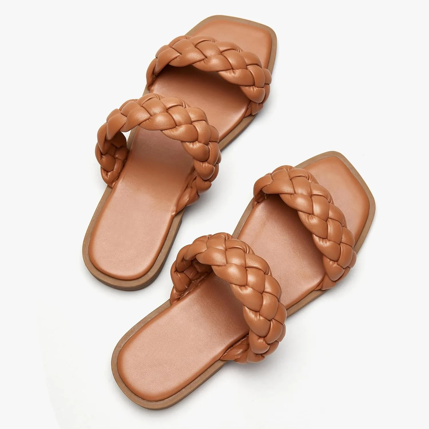 Women's Braided Two Strap Slide Dressy Square Toe Sandal