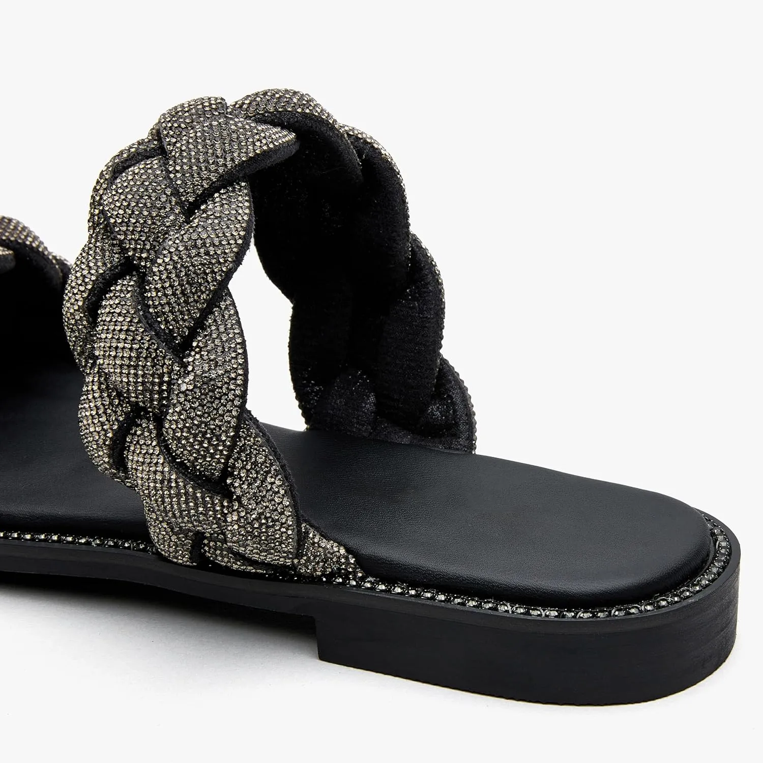 Women's Braided Two Strap Slide Dressy Square Toe Sandal