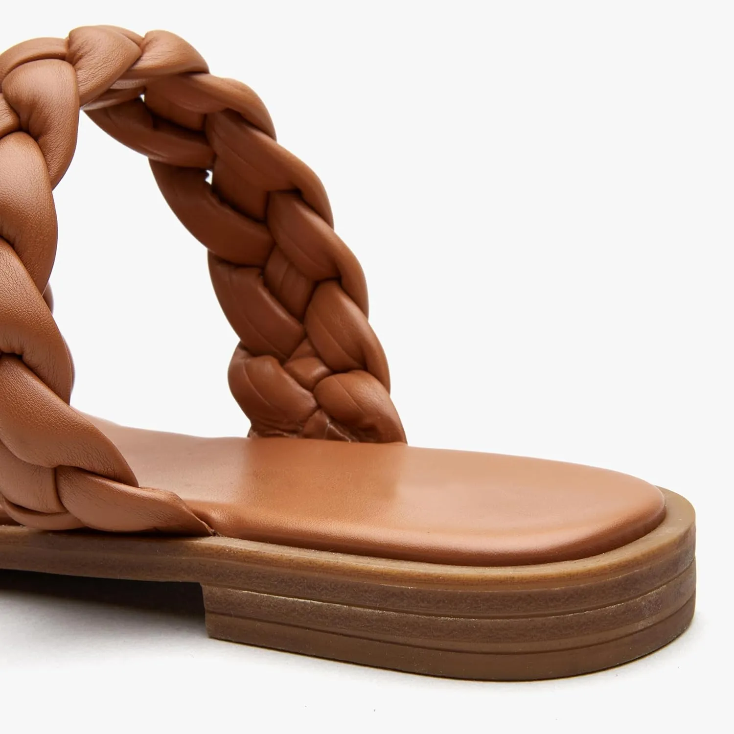 Women's Braided Two Strap Slide Dressy Square Toe Sandal