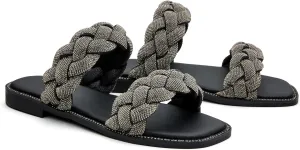 Women's Braided Two Strap Slide Dressy Square Toe Sandal
