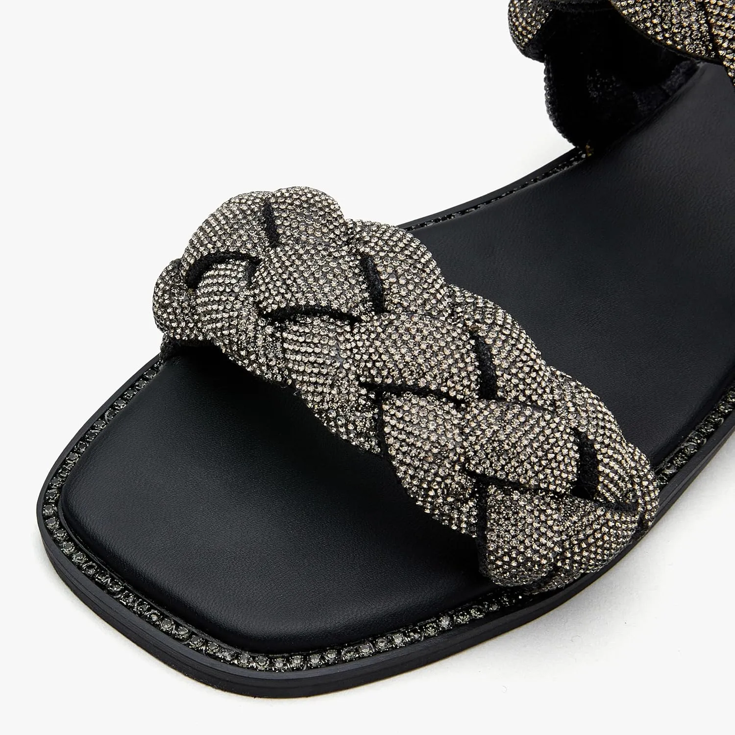 Women's Braided Two Strap Slide Dressy Square Toe Sandal