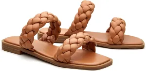 Women's Braided Two Strap Slide Dressy Square Toe Sandal